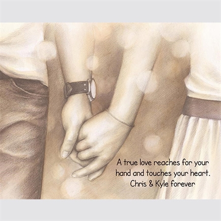 Holding Hands Forever - DaVinci Sketch Print with Custom Text for Anniversary,by myDaVinci - myDaVinci